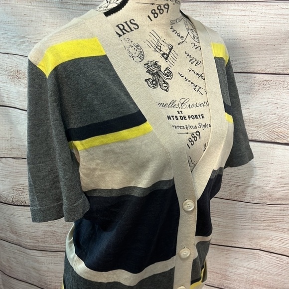 Theory Gwyneth Cardigan New Sovereign Short Sleeves Wool Striped Size Large - Picture 6 of 10